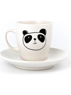 Vera Concept Store Çizim Panda Krem Türk Kahvesi Fincanı - Hediye Seramik Türk Kahvesi Fincanı