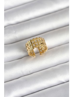 316L Çelik Gold Renk Hasır Model Kadın Yüzük - TJ-BYK4161
