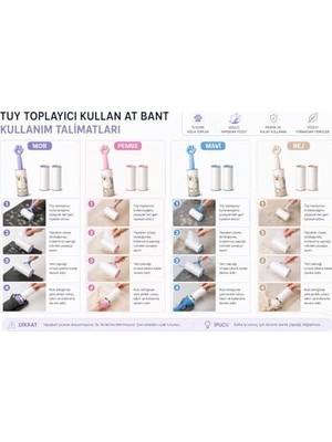 Vera Concept Store Kedi Patili Tüy Toplayıcı Sticky Roller Seti – 60 Yapraklı Güçlü Yapışkanlı Kullan At Bant + 2 Adet Yedek Rulo – Evcil Hayvan Tüyü, Toz ve Kıl Temizleyici Pratik Rulo (Mavi)