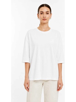 Tenra Kadın Oversize Basic Tişört Rahat Kesim Yarım Kol Bisiklet Yaka