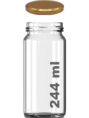 Vera Concept Store 3 Adet 224 ml Cam Kavanoz, Gold Metal Kapaklı, Şeffaf Konserve Kavanozu (224 Mililitre)