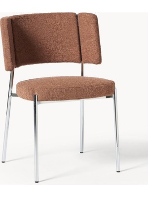 Westwing Samantha Bouclé Kumaşlı Sandalye Seti (2 Adet) - Altrosa, Metal Ayaklı, Modern Tasarım