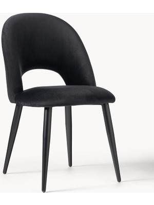 Westwing Rachel Kadife Döşemeli Sandalye: Kahverengi, Retro Tarz, Siyah Mat Ayaklar