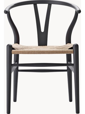 Westwing Hans J. Wegner CH24 Wishbone Sandalye - Siyah, El Örgüsü Oturaklı