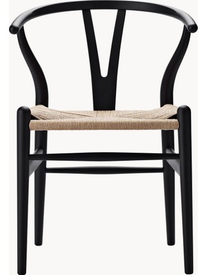 Westwing Hans J. Wegner CH24 Wishbone Sandalye - Siyah, El Örgüsü Oturaklı