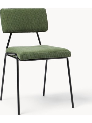 Westwing Mats Kadife Cord Kumaş Sandalye Seti (2 Adet) - 40.000 Martindale, Metal Ayaklı, Modern