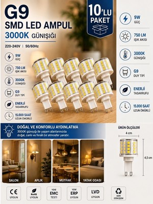 Avarson (10 ADET) 9W 750 Lm 3000K Günışığı G9 Smd LED Ampul