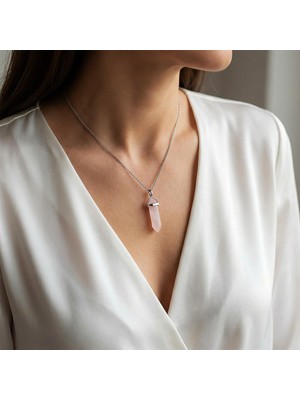 Taş Sandığı Pembe Kuvars Taşı Kalem Kolye