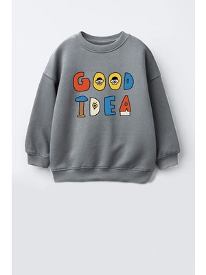 Monila Unisex Çocuk 3 Iplik Kumaş Slogan Baskılı Pamuklu Sweatshirt