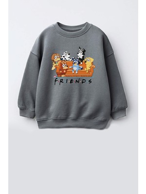 Unisex Çocuk Friends Baskılı 3 Iplik Kumaş Pamuklu Sweatshirt