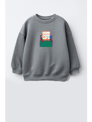 Monila Unisex Çocuk 3 Iplik Kumaş Pamuklu Baskılı Sweatshirt