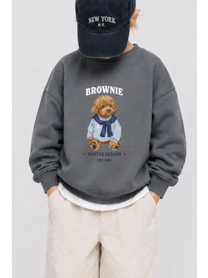 Monila Erkek Çocuk 3 Iplik Kumaş Ayıcık Baskılı Pamuklu Sweatshirt