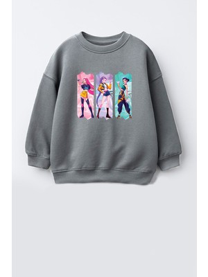 Monila Kız Çocuk 3 Iplik Kumaş Pamuklu Huntrix Baskılı Sweatshirt