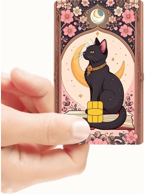 Huggy Craft Siyah Kedi ve Ay Temalı Mistik Dekoratif Kredi ve Banka Kartı Kaplama Sticker