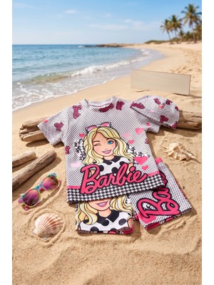 Neat Kids Kız Çocuk Barbie 3 Parça Bone Tişört Şort Mayo Takımı