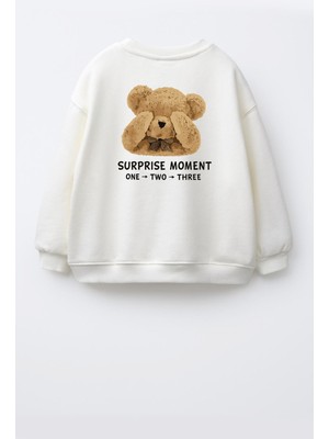 Monila Unisex Çocuk 3 Iplik Kumaş  Pamuklu Sırtı Ayıcık Baskılı Sweatshirt