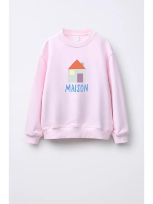 Monila Kız Çocuk Baskılı 3 Iplik Kumaş Pamuklu Sweatshirt