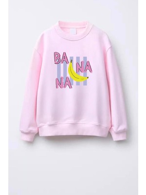 Monila Kız Çocuk Baskılı 3 Iplik Kumaş Pamuklu Sweatshirt