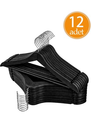 Esranın Dünyası Ahşap Görünümlü Premium Kalite 12'lı Plastik Elbise Askısı - Siyah