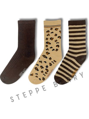 Steppe Berry 3 Çift Leoparlı Kahverengi Seri Dikişsiz Soket Çorap