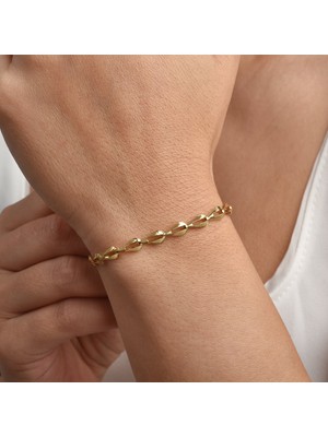 Nox Jewelry 14 Ayar Altın Kaplama Damla Formlu Bağlantılı Zincir Kadın Gümüş Bileklik - BP00100