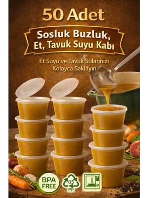 Tasarım Evi 50 Adet Sızdırmaz 120 ml Mini Saklama Kabı Sosluk Buzluk Kabı, Et Suyu, Kemik Suyu, Sos Kabı