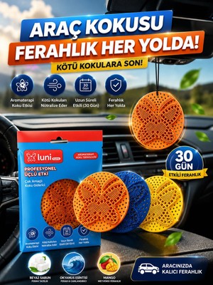 Luni Home Oto Kokusu Araç Kokusu 3lü Set Mango Beyaz Sabun ve Okyanus Esintisi