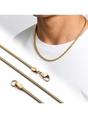 Kuşkaya Ticaret Italyan Zincir Erkek Çelik Kolye 3x2 mm 55 cm Gold - Sarı