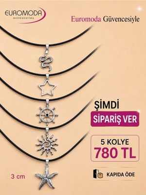 Euromoda Deniz Yıldızı Güneş Çapa Detaylı 5 Adet Deri Kolye
