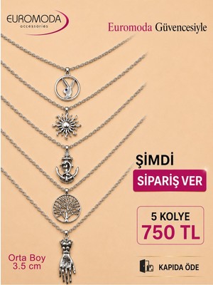 Euromoda Tavşan Hayat Ağacı  Güneş Detaylı 5 Adet Zincir Kolye