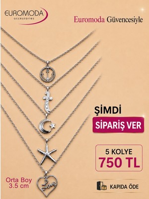 Euromoda Deniz Yıldızı Çapa Detaylı  5 Adet Zincir Kolye