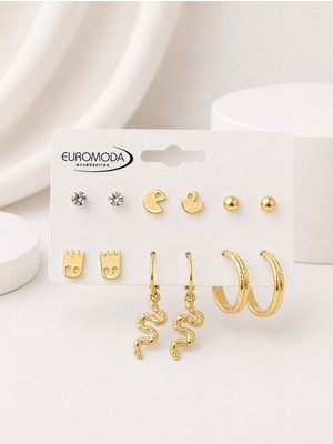 Euromoda Nostalji Detaylı Gold Renk 6'lı Küpe Seti
