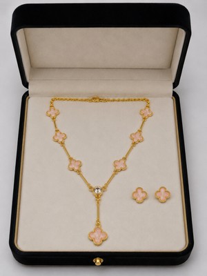 Euromoda Mineli Gold Pembe Renk 2'li Kolye Küpe Seti
