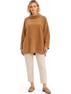 Neden Tekstil Kadın Triko Oversize Boğazlı Kazak Camel