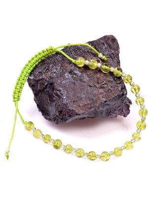 Taş Sandığı Zebercet Peridot Taşı Bileklik ( 5 mm ) - Ayarlamalı
