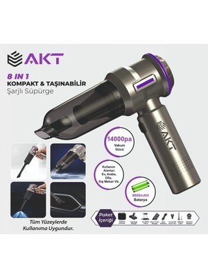 Akt Mini Şarjlı Süpürge – 14.000 Pa / 9600 Mah