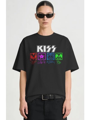 Sevbano Kiss Rock Metal Müzik Grubu Baskılı Unisex Oversize Premium Tişört