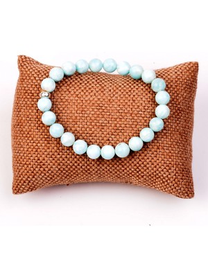 Taş Sandığı Larimar Taşı Elastik Bileklik ( 8 mm ) - Gümüş Aparat