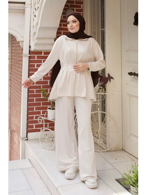 Balenbi Kadın Oversize Kesim Beli Pileli Ful Fermuarlı Modal Takım 1235
