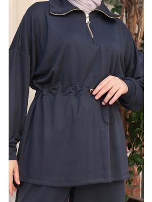 Balenbi Kadın Oversize Kesim Fermuarlı Yaka Bel Stoperli Modal Takım 1234