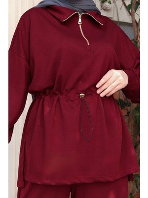 Balenbi Kadın Oversize Kesim Fermuarlı Yaka Bel Stoperli Modal Takım 1234