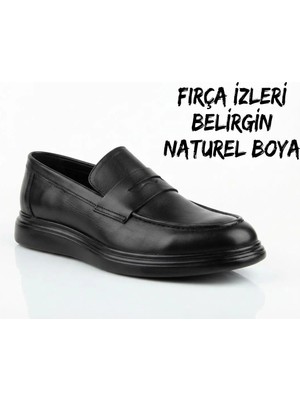 Growish GR0218 Hakiki Deri Düz Poli Taban Fırça İzli El Yapımı NATUREL BOYA Erkek Loafer Günlük Ayakkabı