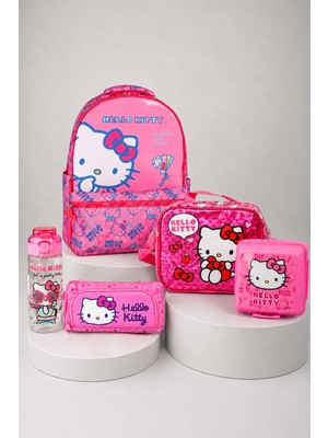 x Dekomus Hello Kitty Lisanslı Ilkokul,beslenme,kalem Çantası,matara ve Beslenme Kabı Seti