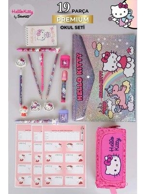DEKOMUS İLE YENİ SEZON LİSANSLI HELLO KITTY 19 PARÇA KIRTASİYE SETİ KALEM ÇANTASI,3D SİLGİ,NOT DEFTERİ,KURŞUN KALEM,UÇLU KALEM,KALEMTRAŞ VE ROKET SİLGİ SETİ