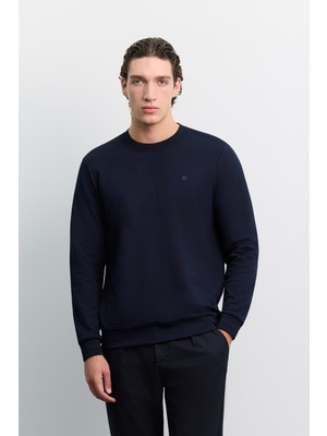 AVVA Erkek Lacivert Bisiklet Yaka Kolay Ütülenen Regular Fit Sweatshirt B001035