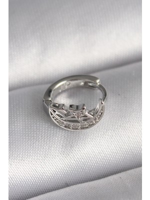 Uslucan Alışveriş 316L Çelik Gümüş Renk Zirkon Taşlı Ay Yıldız Model Tragus Piercing 5886