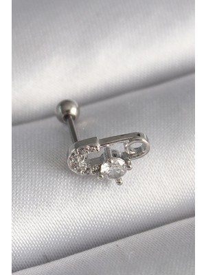 Uslucan Alışveriş 316L Çelik Gümüş Renk Zirkon Taşlı Toplu Iğne Tragus Piercing 5886