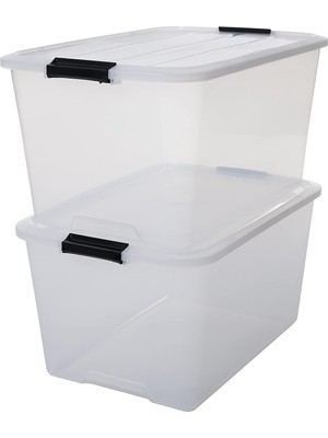 Iris Ohyama Kapaklı Plastik Saklama Kutuları, 45L, 2'li Set, Şeffaf