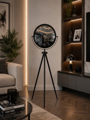 Hsc Bilişim Siyah Roma Aynalı Tripod 150 x 45 cm Ayaklı Saat