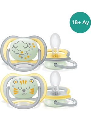 Philips Avent Ultra Air Gece Emzik, 18 Ay+, 2'li Paket, Karanlıkta Parlayan, Ortodontik Silikon, Ge